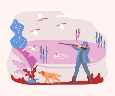 猎人带着猎狗