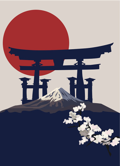 富士山和鸟居门