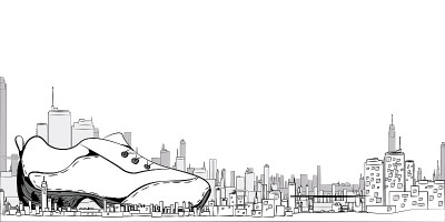 以运动鞋为背景的城市插图，白色，向量EPS10