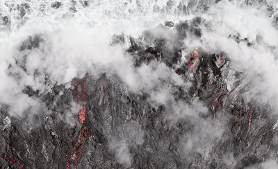 夏威夷基拉韦厄活火山岩浆流入海洋