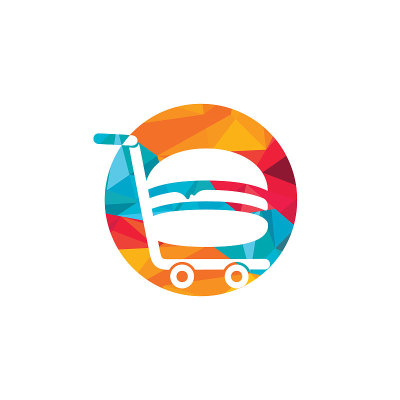 汉堡和杂货店手推车的标志设计。