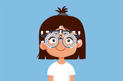 小女孩有一个眼睛检查咨询矢量插图