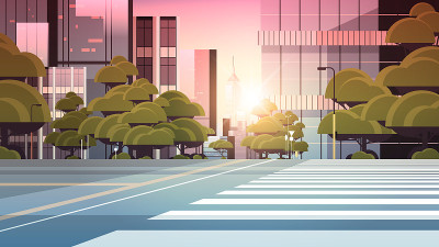 道路空街道与人行横道城市建筑天际线现代建筑城市景观背景