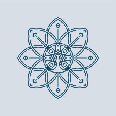 深奥的单色莲花曼陀罗冥想符号标志插图