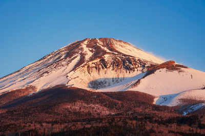 在水津冢公园(Mizugatsuka Park)的停车场上，我欣赏着富士山(mount . Fuji