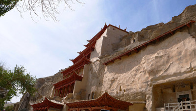 中国甘肃敦煌莫高窟的古代佛教建筑