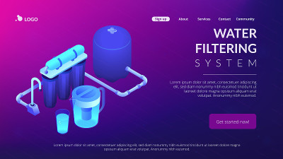 水过滤系统概念等距3D着陆页面。