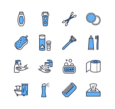 Personal hygiene products vector flat line icon se