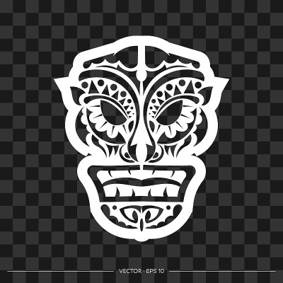 恶魔的脸做成的图案。恶魔脸或面具轮廓。用于t恤和印花。矢量插图。