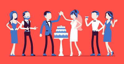 三层婚礼蛋糕，供新婚夫妇在婚宴上享用