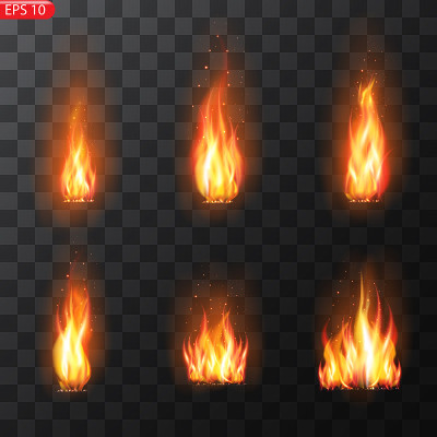 Trail of fire.Burning flames translucent elements 