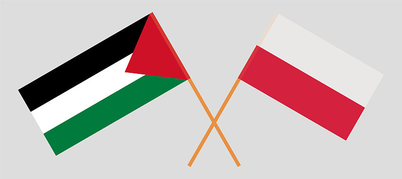 Crossed flags of Palestine and Poland