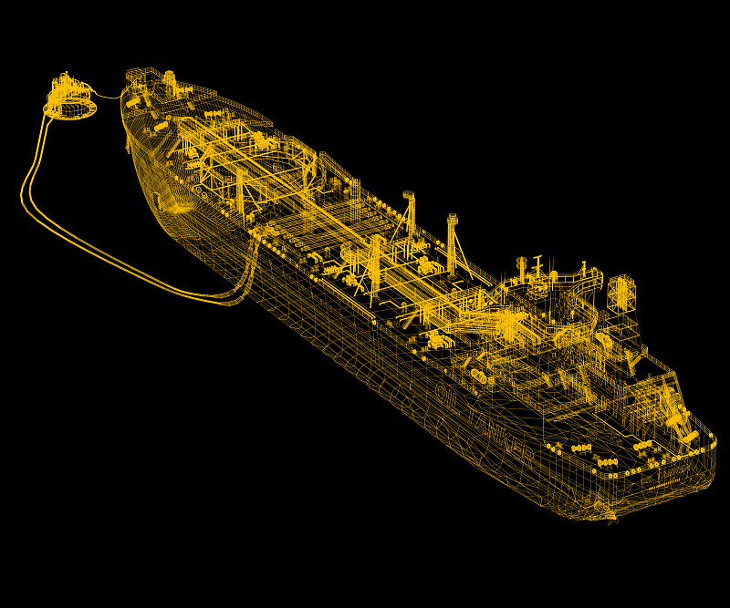 带SPM浮标的油船。方案。3 d渲染