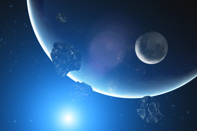 小行星带与星空背景和月球