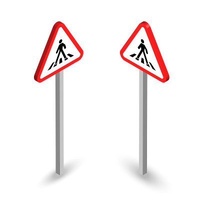 Pedestrian crossing road sign. Isometric icon set