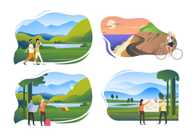 一组背包客在山里旅行