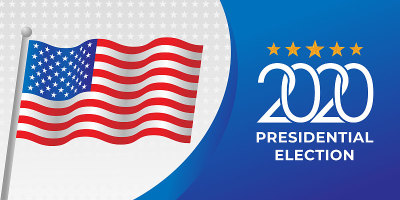 美国2020年总统选举矢量插图。美国2020年总统大选矢量横幅背景设计。2020年美国总统大选与美国