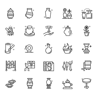 Pottery Line Icons Pack
