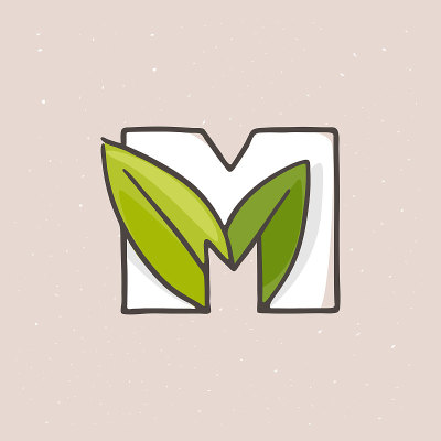 M字母标志手绘与毡尖钢笔在柔和的颜色。