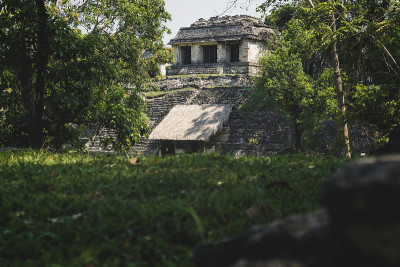 小金字塔玛雅废墟庙宇在考古联合国教科文组织所在地帕伦克，恰帕斯，墨西哥