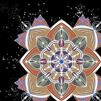 橙色花曼荼罗插图黑色背景