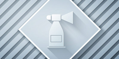 Paper cut Air horn icon isolated on grey backgroun