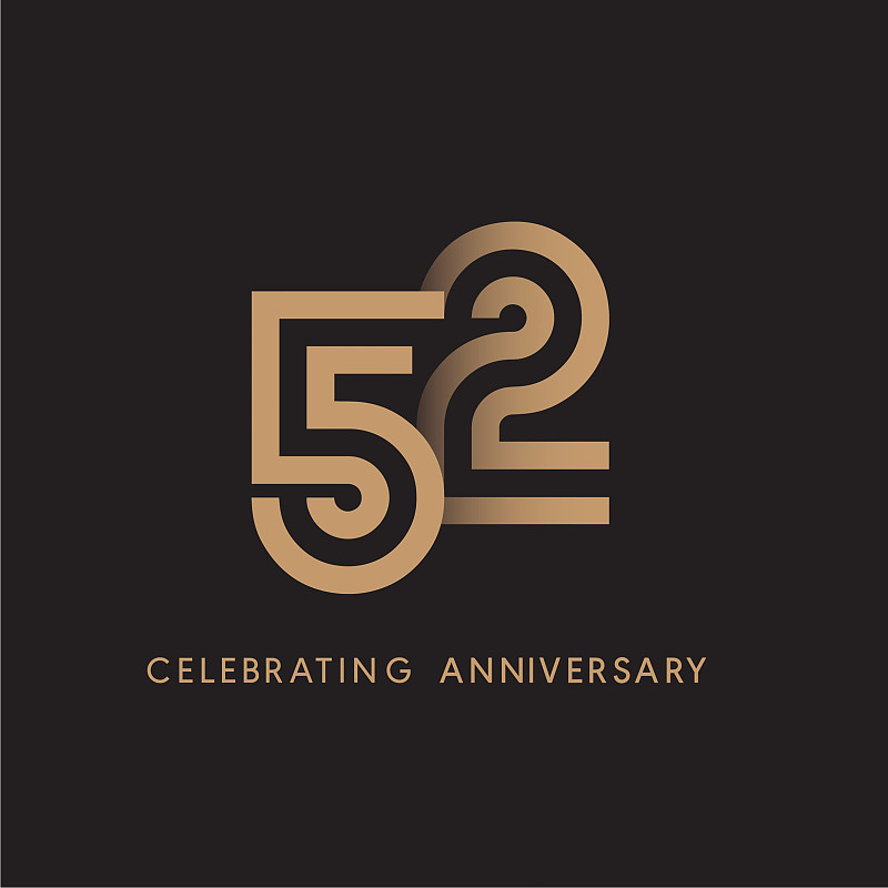 52周年庆典标志用现代数字金色庆祝