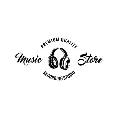 耳机图标。音乐商店设计。音乐商店标签。优质的文本。向量。