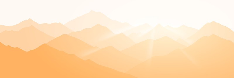 幻想的主题是早晨的风景。日出在山上，全景，矢量插图