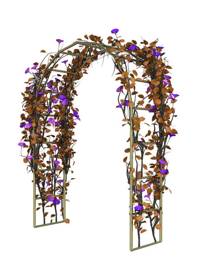 3D渲染花园凉亭与花在白色