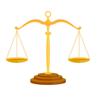 法院的尺度。公正平衡的象征和律师平等的标志，合法和审判的图标孤立在白色之上。矢量插图。