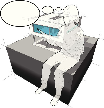 现代的房子和女人用思想泡