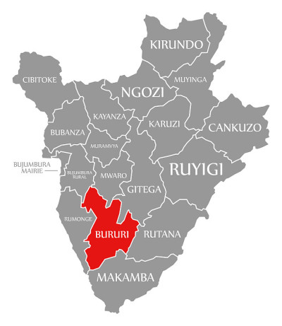 Bururi在布隆迪地图上用红色标出