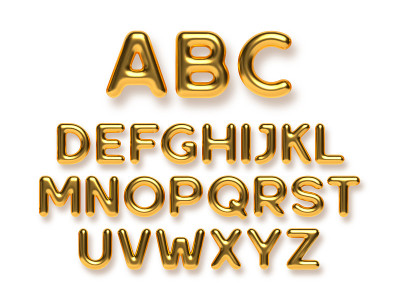 黄金金属字母向量集。