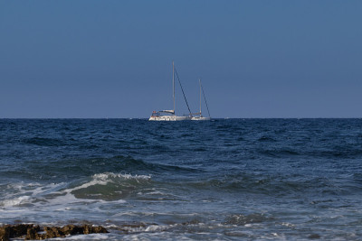 two sailing boats on the sea horizon. sailing boat