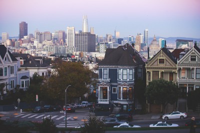 View of San Francisco streets, with Alamo square a