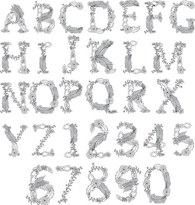 字母和数字。复古的手掌字母设置。