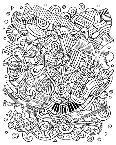 卡通矢量涂鸦经典音乐轮廓插图