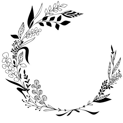 圆形装饰性花边。向量涂鸦树叶花环。画圆花图案