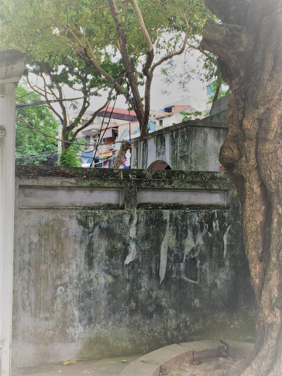 藏在寺庙的墙后。
