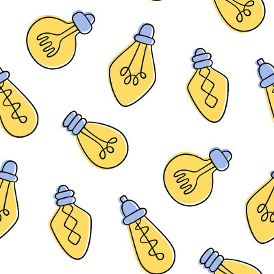 Hand drawn light bulbs seamless pattern. Yellow lo