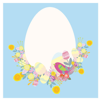 easter postcard with colored eggs. Funny little bi