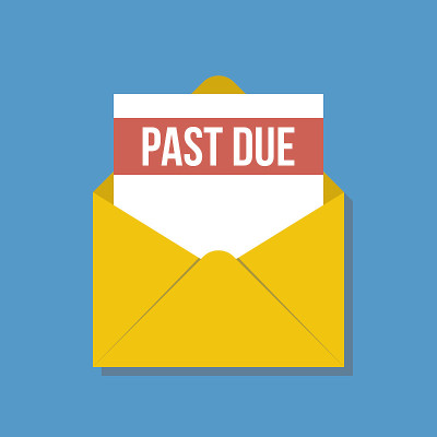 past due letter in yellow envelope, flat vector il
