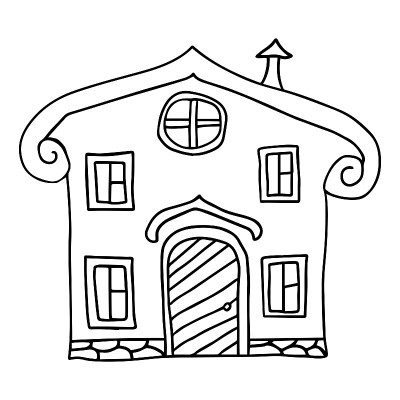 可爱幻想卡通涂鸦屋，建筑孤立