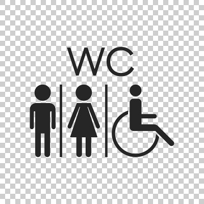 厕所，马桶平面矢量图标。男性和女性在孤立的背景下上厕所。