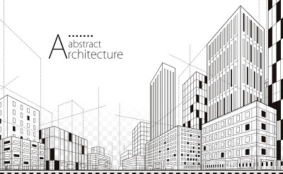 建筑建筑透视设计，抽象现代城市景观背景。