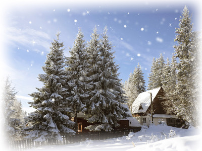雪中的山间小屋
