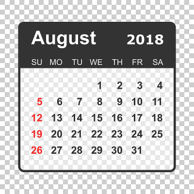 2018年8月日历。日历计划设计模板。一周从周日开始。业务矢量插图。