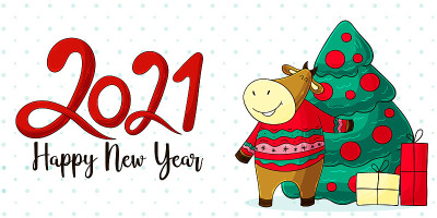 2021年新年快乐儿童插图。中国新年2021年是牛年