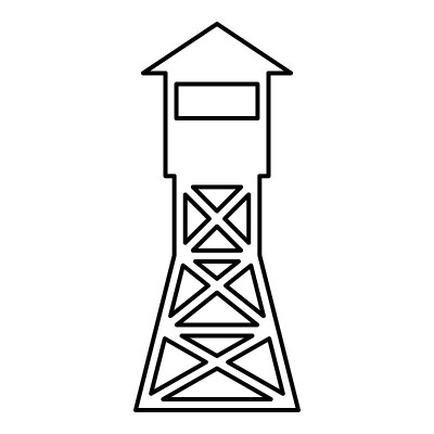 瞭望塔概述森林护林员火灾现场轮廓轮廓图标黑色矢量插图平面风格图像